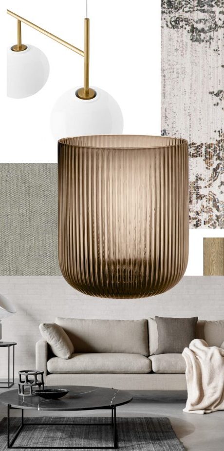 Wohncoach Moderne Wohnräume mit Lampe, Teppich und Sofa in neutralen Farben.